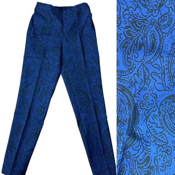 Isaac Mizrahi Live Paisley Pull On Ankle Pants Size 0 Blue Black NEW - Picture 1 of 7